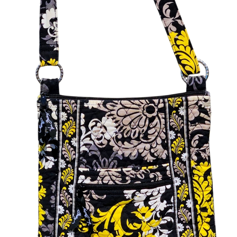 Vera Bradley Yellow and Black Crossbody Bag with Quilted Design